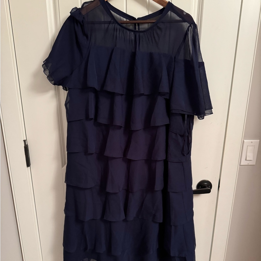 Navy blue frill dress by phase eight. 100% polyester size 18